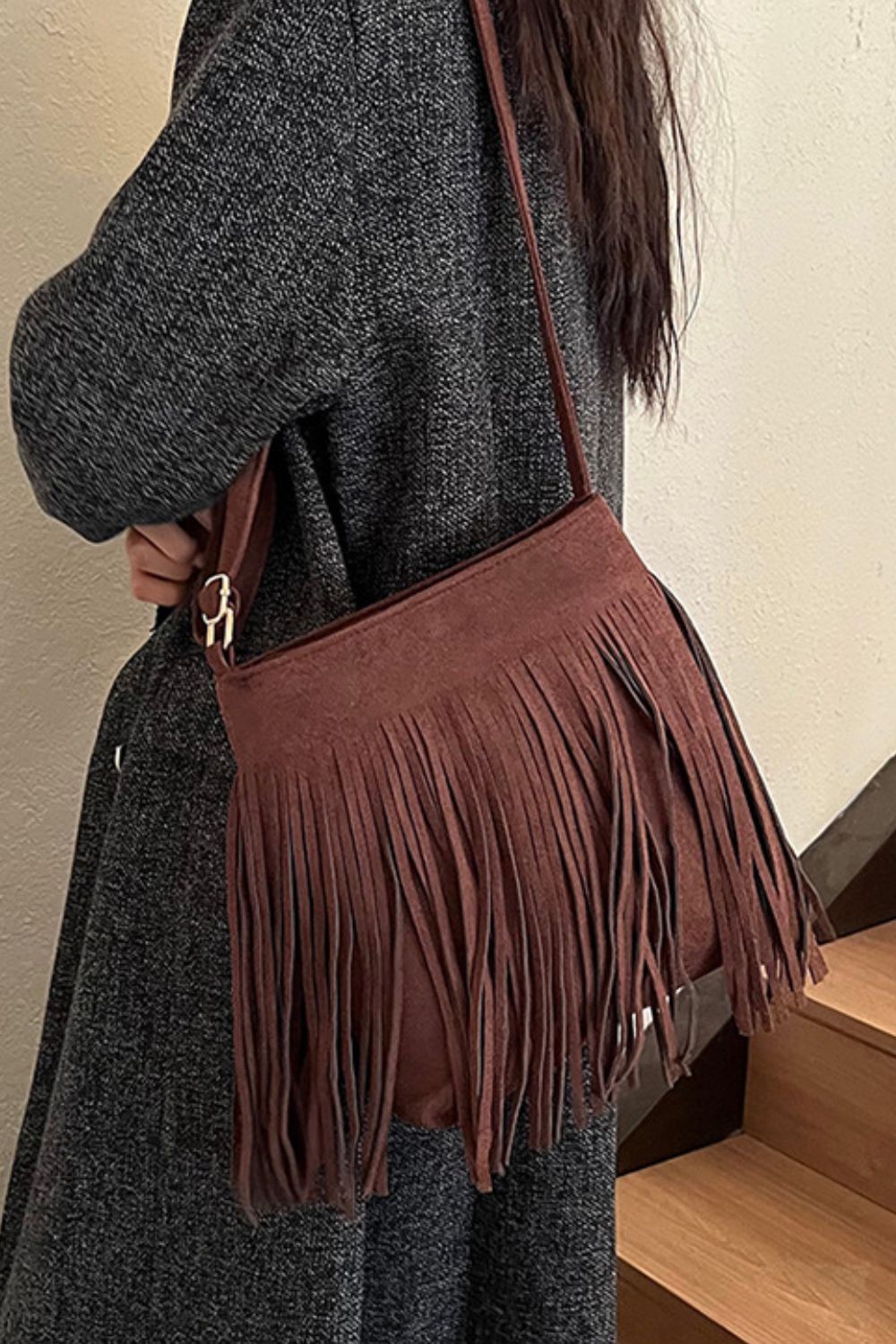 Suede Fringe Shoulder Bag