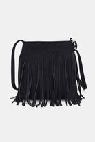 Suede Fringe Shoulder Bag - Black / One Size