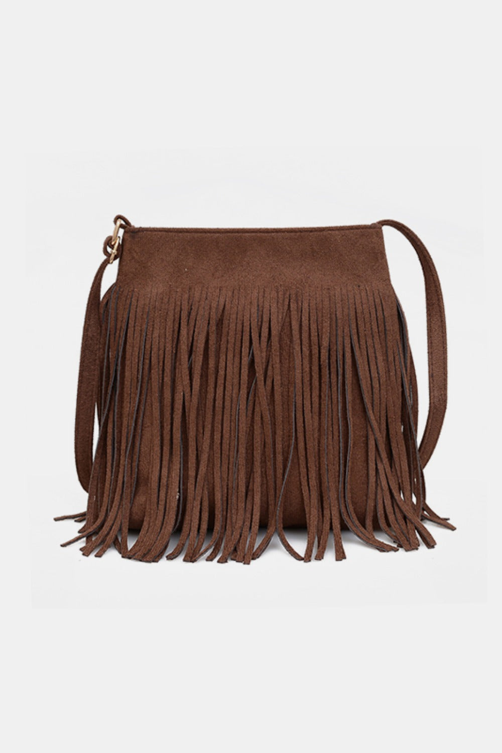 Suede Fringe Shoulder Bag - Brown / One Size