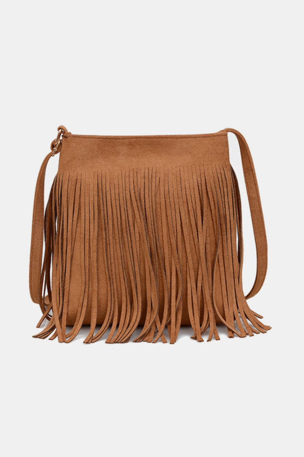 Suede Fringe Shoulder Bag - Caramel / One Size