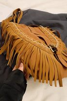 Suede Fringe Wide Strap Shoulder Bag - Caramel / One Size