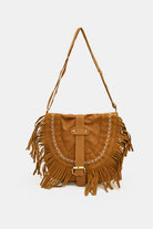 Suede Fringe Wide Strap Shoulder Bag - Caramel / One Size