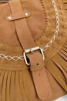 Suede Fringe Wide Strap Shoulder Bag - Caramel / One Size