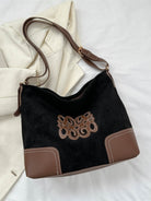 Suede Patch Adjustable Strap Tote Bag - Black / One Size