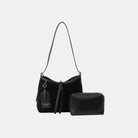 Suede Shoulder Bag and PU Leather Clutch 2 Piece Set - Black / One Size