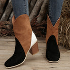 Suede Square Toe Block Heel Boots - Black / 36(US5)