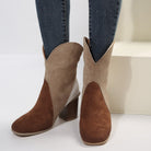 Suede Square Toe Block Heel Boots - Brown / 36(US5)