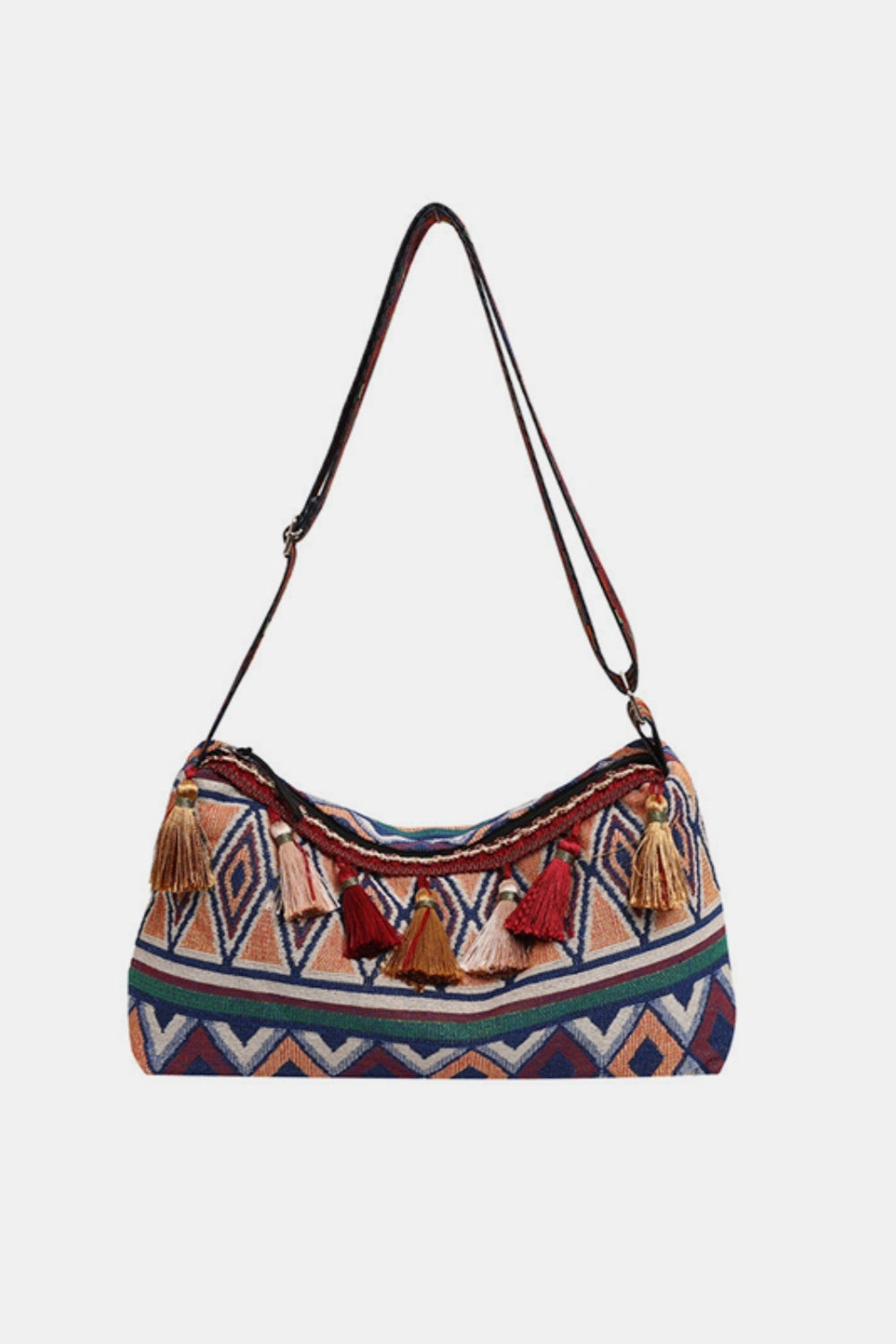 Tassel Adjustable Strap Shoulder Bag - Burgundy / One Size