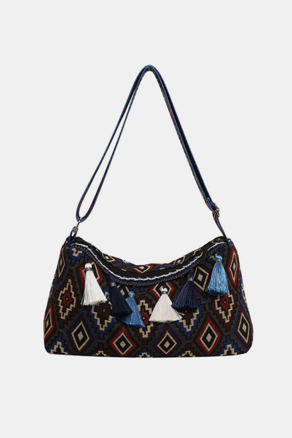 Tassel Adjustable Strap Shoulder Bag - Coffee Brown / One Size