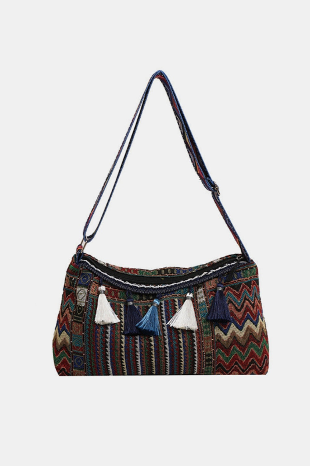 Tassel Adjustable Strap Shoulder Bag - Dark Green / One Size