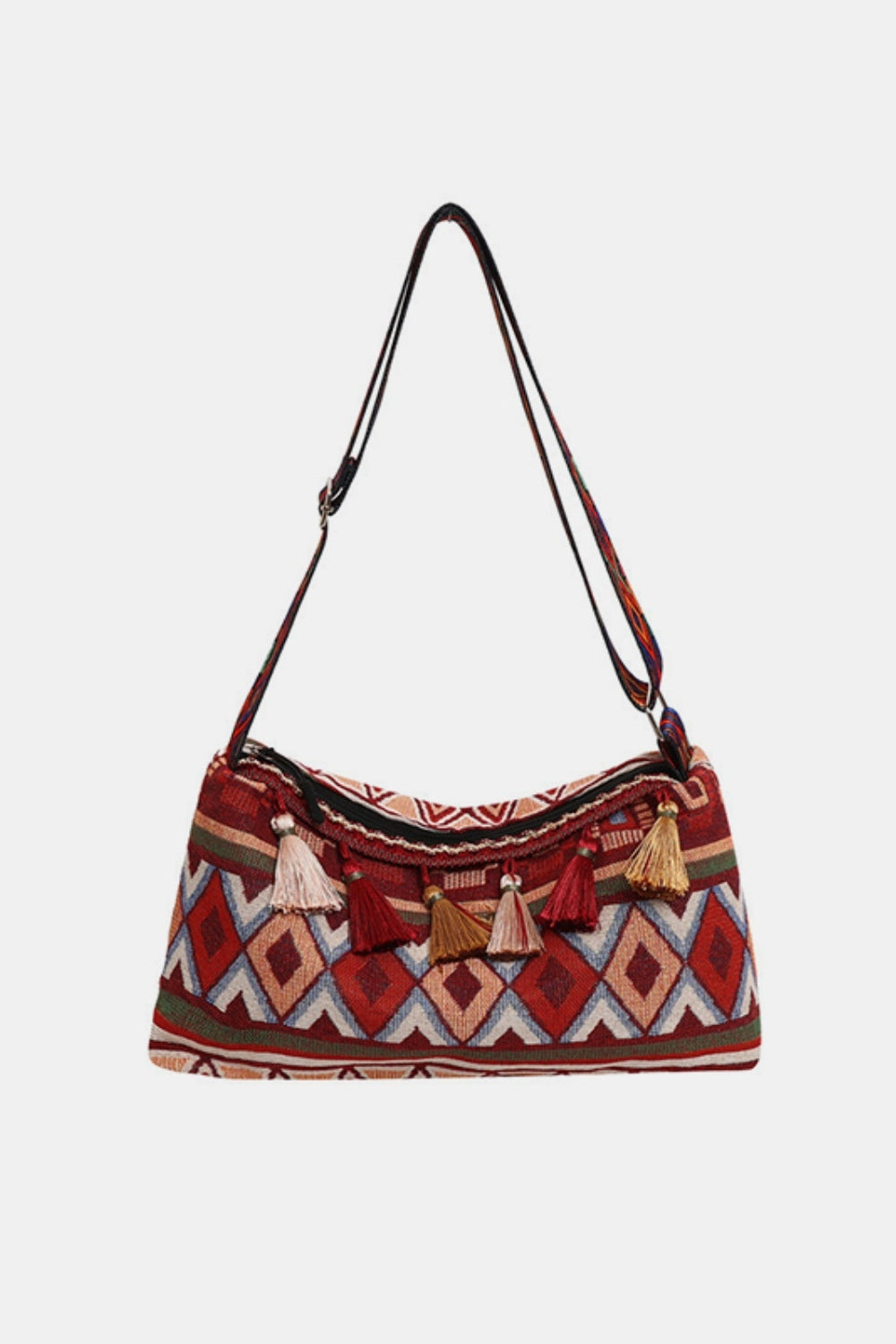 Tassel Adjustable Strap Shoulder Bag - Deep Red / One Size