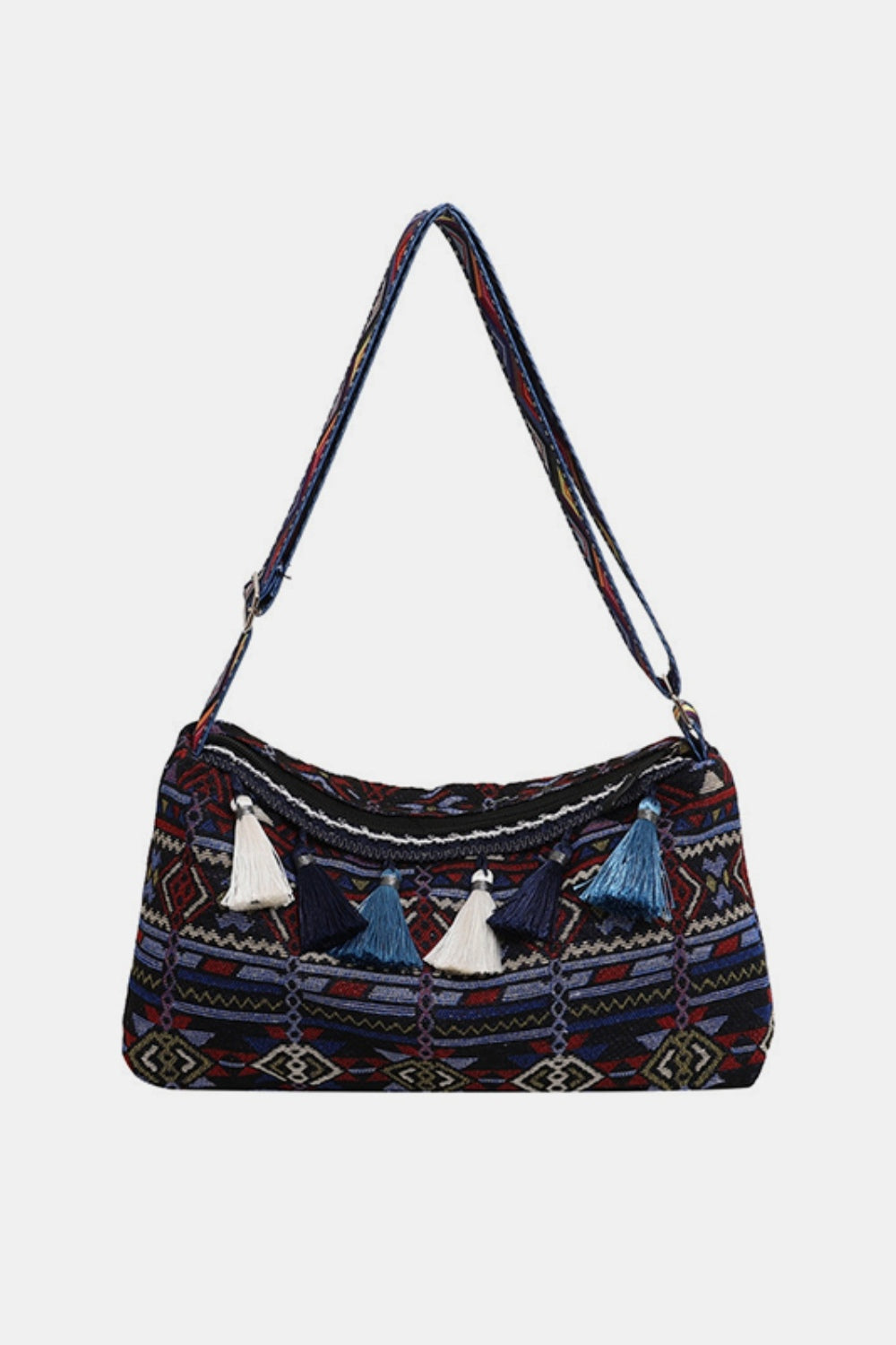 Tassel Adjustable Strap Shoulder Bag - Navy / One Size