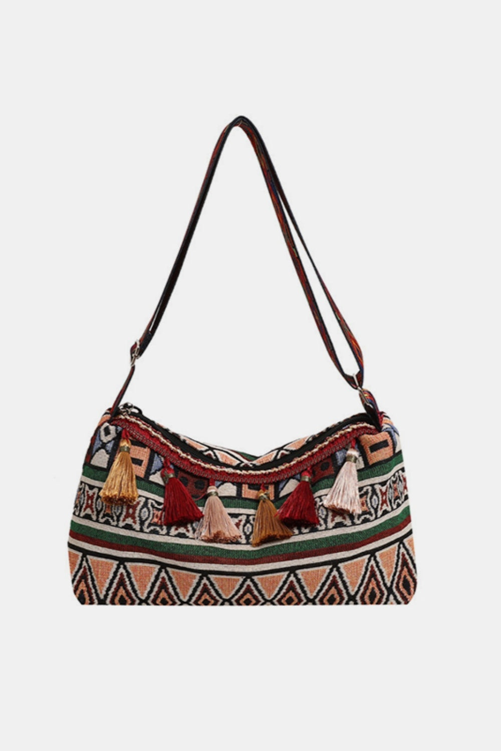 Tassel Adjustable Strap Shoulder Bag - Tan / One Size