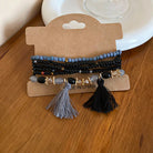 Tassel Rice Bead Bracelet - Black / One Size