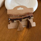 Tassel Rice Bead Bracelet - Coffee Brown / One Size