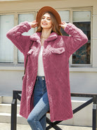 Texture Button Up Dropped Shoulder Coat - Hot Pink / S