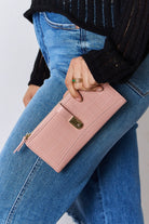 Textured Leather Wallet - PINK / One Size