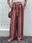 Tied Geometric Wide Leg Pants - Rust / S