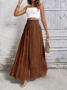 Tied High Waist Wide Leg Pants - Brown / S