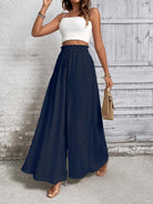 Tied High Waist Wide Leg Pants - Dark Blue / S