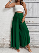 Tied High Waist Wide Leg Pants - Dark Green / S