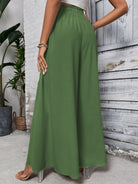 Tied High Waist Wide Leg Pants - Matcha Green / S