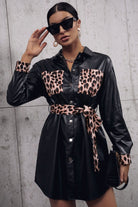 Tied Leopard Snap Down Trench Coat - Black / S