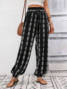 Tied Printed High Waist Pants - Black / S