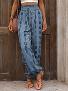 Tied Printed High Waist Pants - Cerulean / S