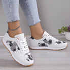 Tied Printed PU Leather Athletic - White / 36(US5)