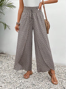 Tied Printed Wide Leg Pants - Light Gray / S