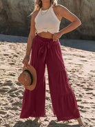 Tied Ruched Wide Leg Pants