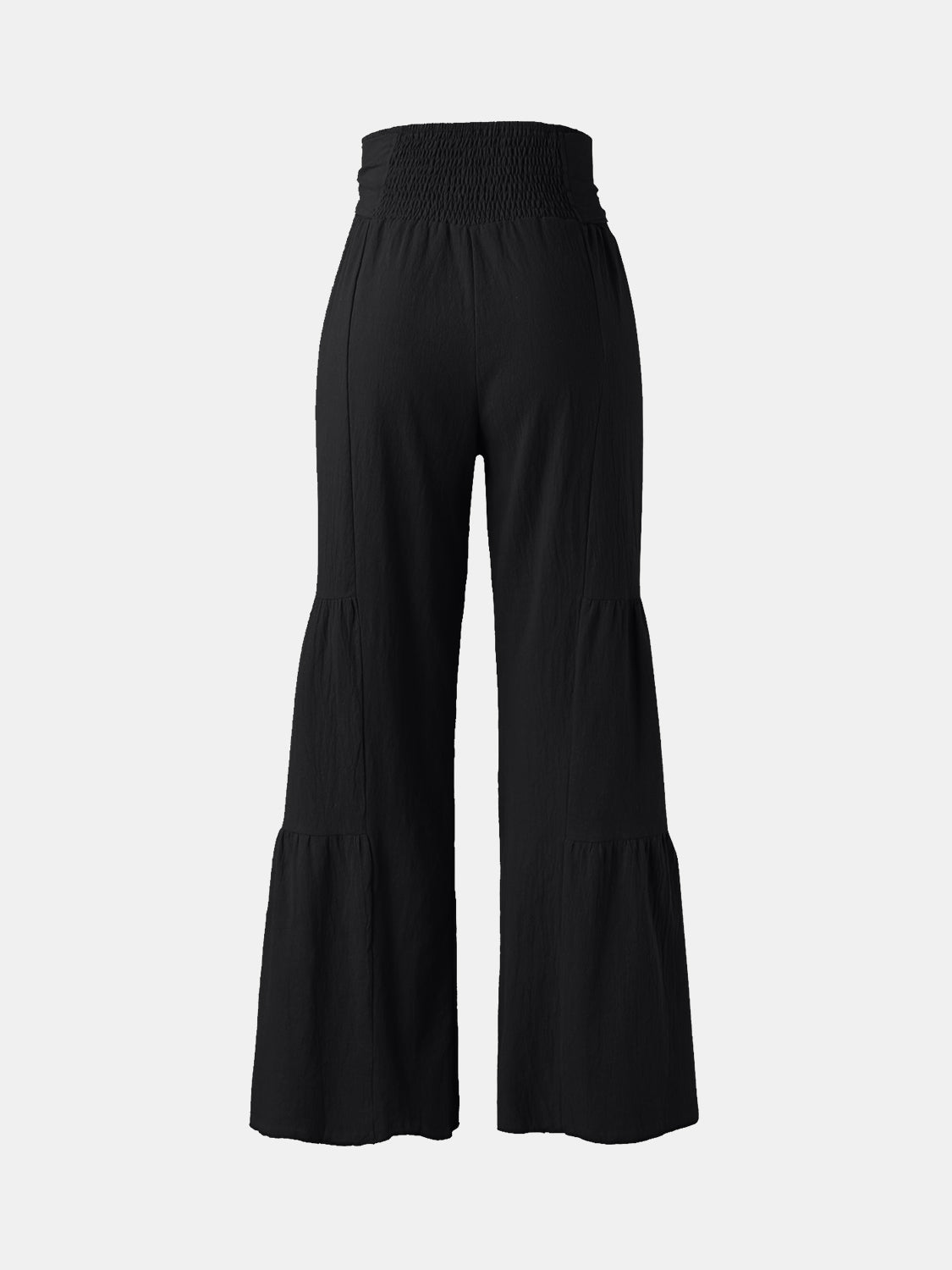 Tied Ruched Wide Leg Pants - Black / S