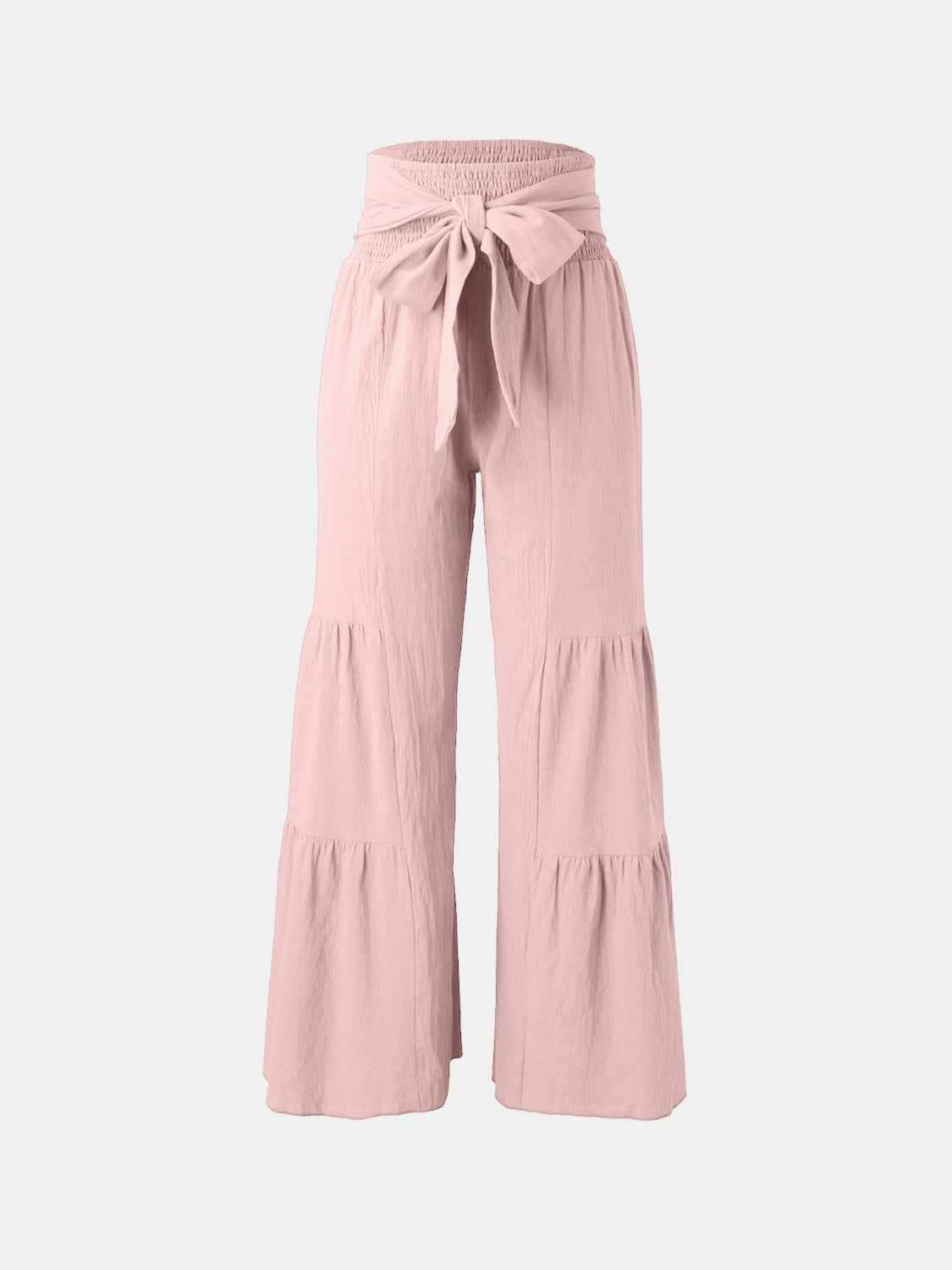 Tied Ruched Wide Leg Pants - Blush Pink / S