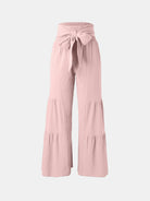 Tied Ruched Wide Leg Pants - Blush Pink / S