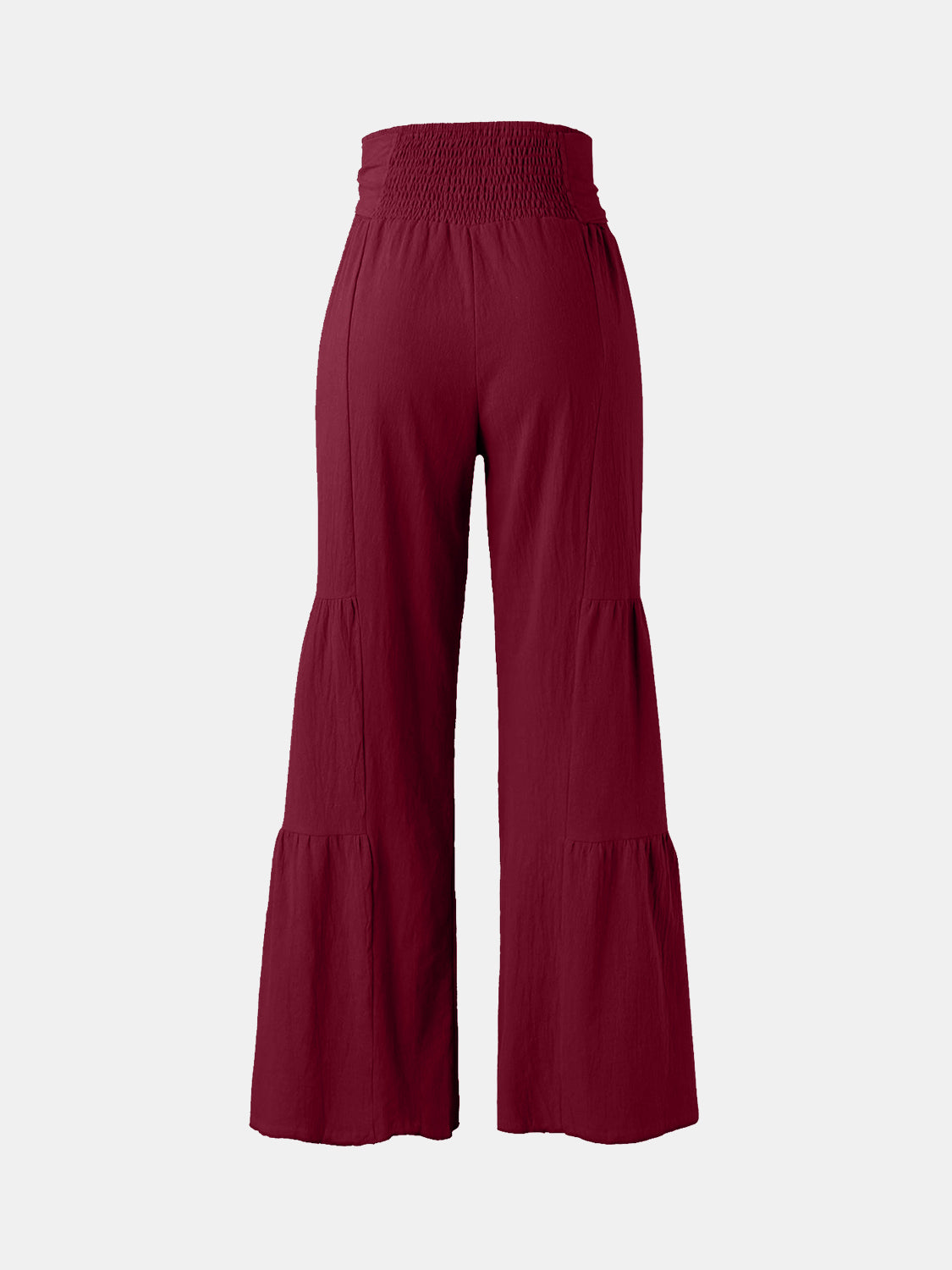 Tied Ruched Wide Leg Pants - Burgundy / S