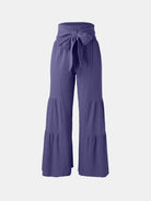 Tied Ruched Wide Leg Pants - Light Indigo / S