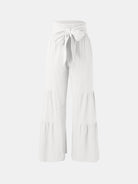 Tied Ruched Wide Leg Pants - White / S