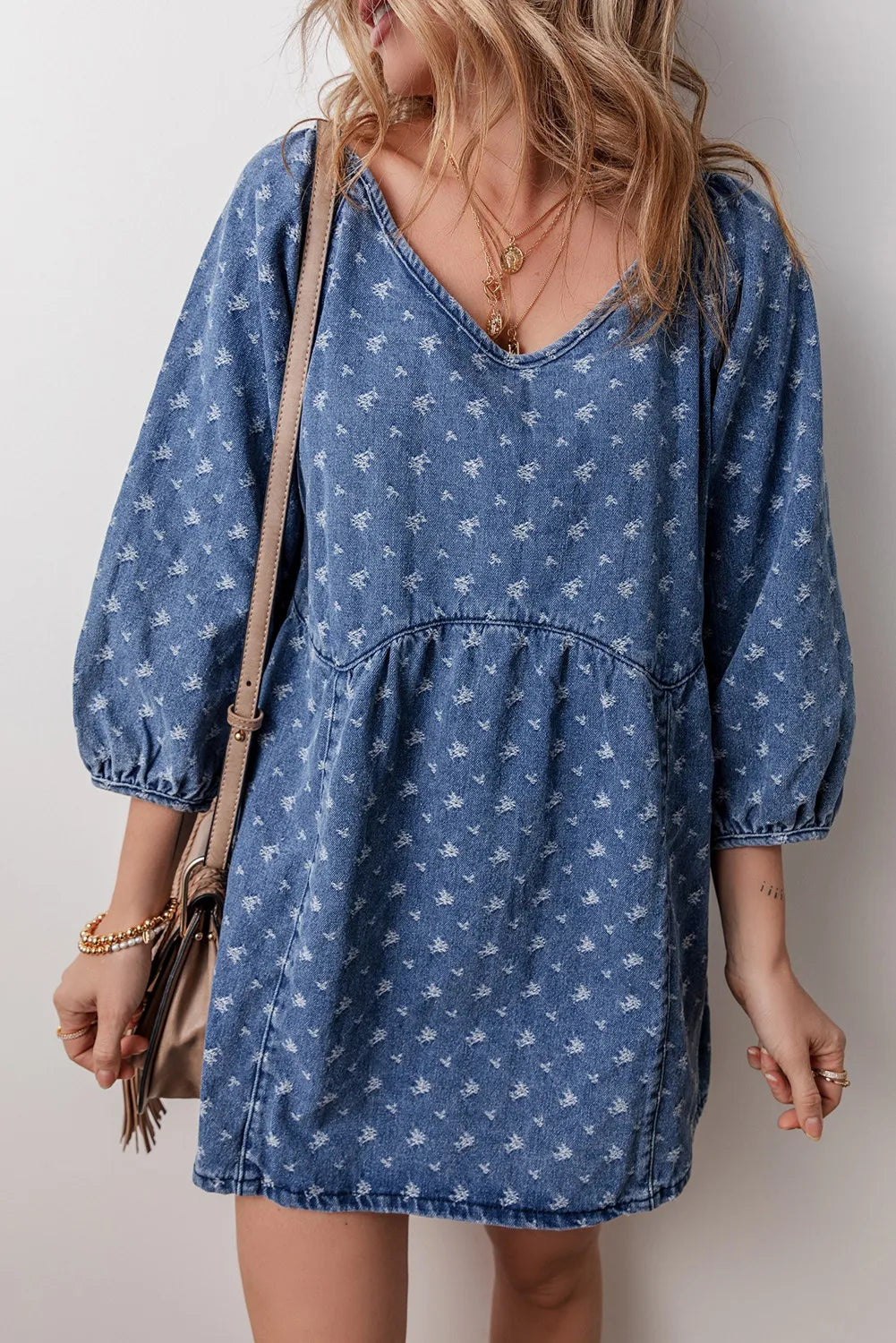 Tied V-Neck Mini Denim Dress