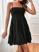 Tiered Smocked Square Neck Cami Dress - Black / S