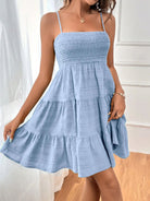 Tiered Smocked Square Neck Cami Dress - Light Blue / S