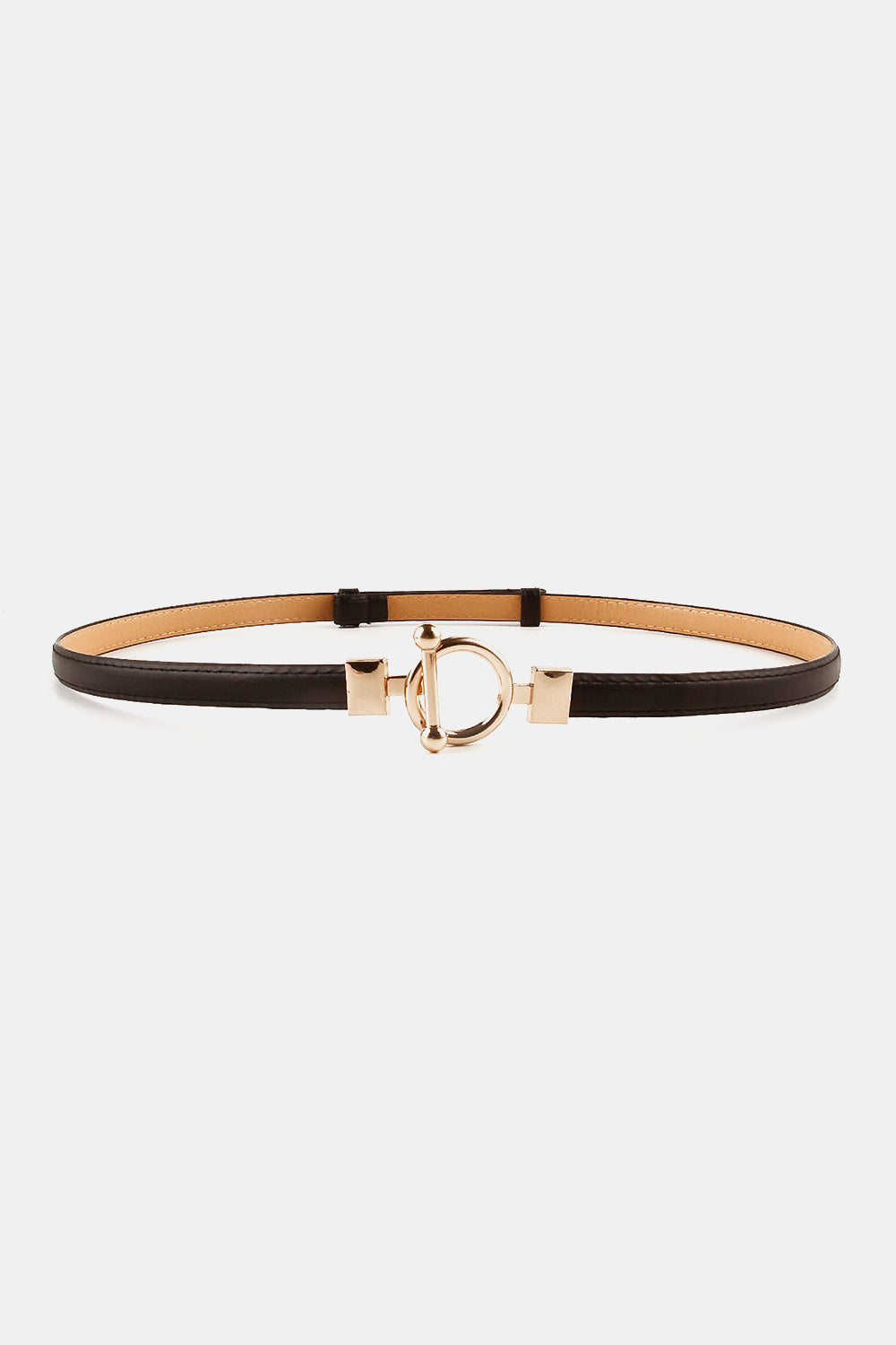Toggle Buckle Skinny PU Belt - Black / One Size