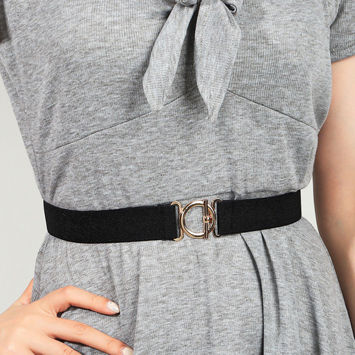 Toggle Clasp Elastic Belt - Black / One Size