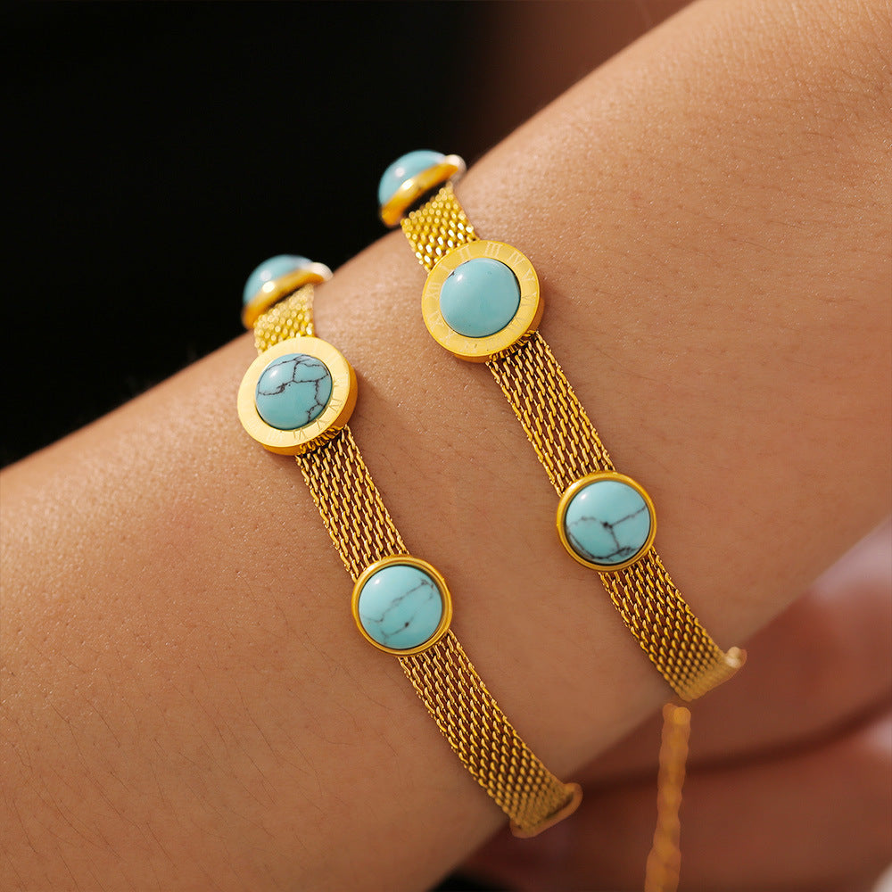 Turquoise Dot Bracelet - Gold / One Size