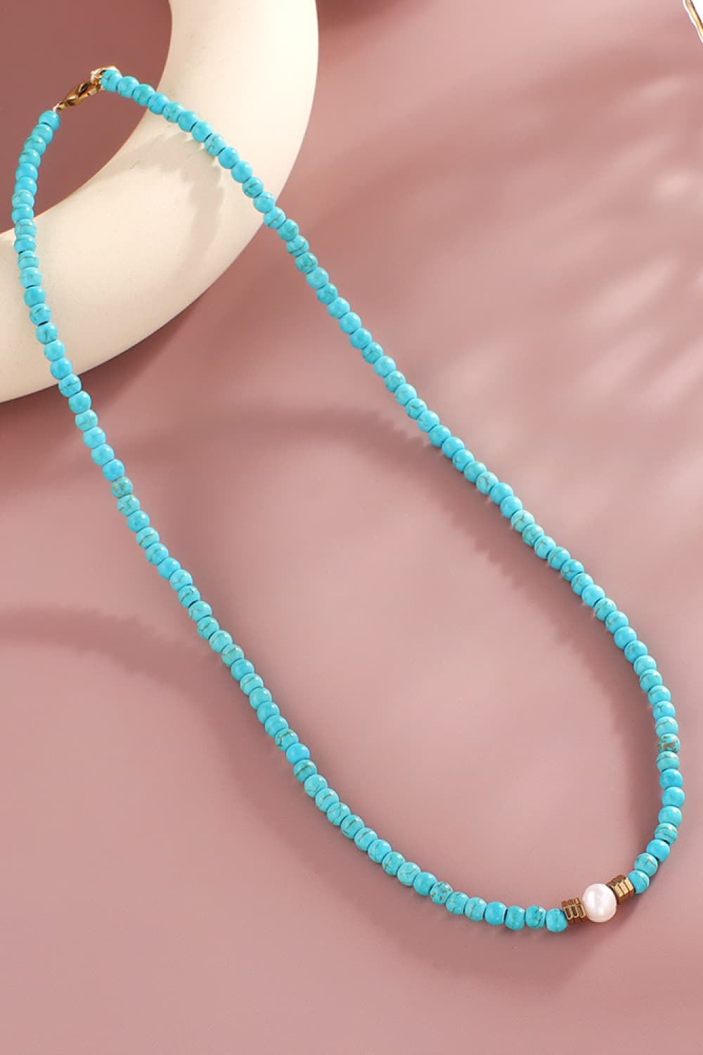 Turquoise & Pearl Necklace - Sky Blue / One Size