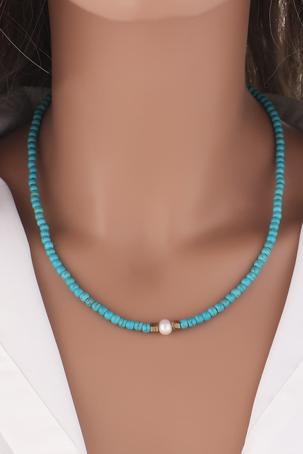 Turquoise & Pearl Necklace - Sky Blue / One Size