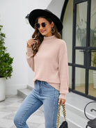 Turtleneck Dropped Shoulder Sweater - Blush Pink / S