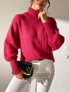 Turtleneck Long Sleeve Sweater - Deep Red / S