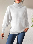 Turtleneck Long Sleeve Sweater - White / S