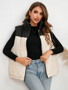 Two-Tone Zip-Up Vest - White / S